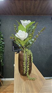 Arranjo Magnolia Eucalipto Vaso Marrom Tamanho M 60cm