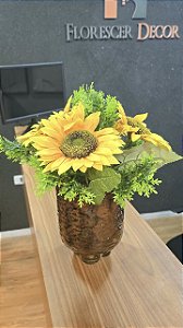 Arranjo Artificial Girassol com Vaso Ambar 40cm