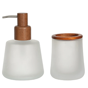 Kit Para Banheiro Vidro 350ml C/2 Peças Madeira Acacia (transparente fosco)