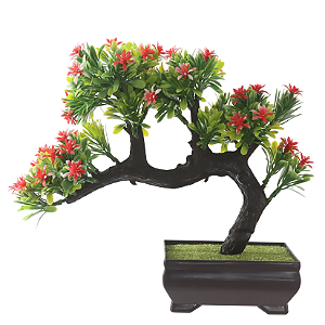 Planta Artificial Arvore Bonsai Flor C/Pote Plastico X55 (vermelho) 20cm
