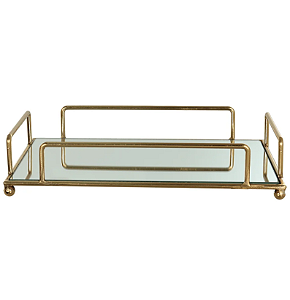 Bandeja Metal C/Espelho Retangulos (dourado) 6,5X30X20cm