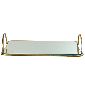 Bandeja Metal C/Espelho Reta (dourado) 6,5X30X20cm
