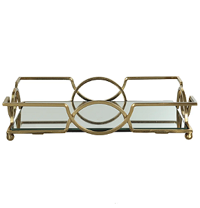 Bandeja Metal C/Espelho Geometrica (dourado) 6,5X30X20cm