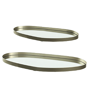 Kit Bandejas Metal Com Espelho C/ 2 (dourado) 35X18X1,5cm