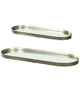 Kit Bandejas Metal Com Espelho C/ 2 (dourado) 35X14X1,5cm