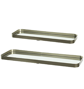 Kit Bandejas Metal Com Espelho C/ 2 (dourado) 35X12X1,5cm