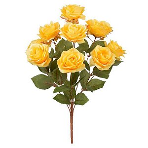 Buquê Flor Artificial Rosa Amarelo Outonado 55cm