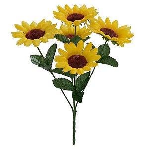 Buquê Flor Artificial Girassol Amarelo 28cm
