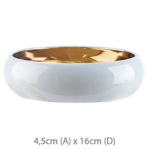 Vaso Cerâmica Bacia Branco Dourado 4,5x16cm