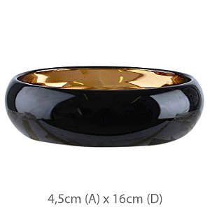 Vaso Cerâmica Bacia Preto Dourado 4,5x16cm