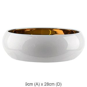 Vaso Cerâmica Bacia Branco Dourado 9x28cm