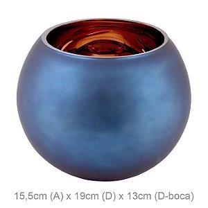 Vaso Vidro Aquário Azul Cobre 15,5x19cm