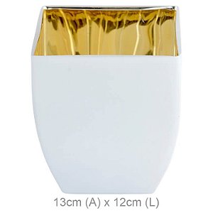 Vaso Vidro Branco Fosco Dourado 13x12cm