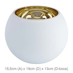 Vaso Vidro Aquário Branco Dourado 15,5x19cm