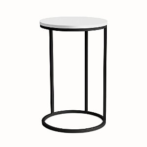 Mesa Lateral redonda Kira de ferro Preto com tampo Branco