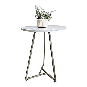 Mesa Lateral Agata Dourada Campanhe com tampo Branco Marmorizado