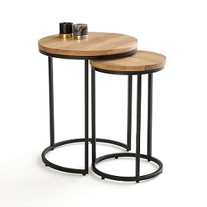 Mesa de Apoio Lateral Inara Preto com tampo Truffel