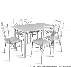 Conjunto de Mesa com 6 cadeiras de Ferro Isadora Branco
