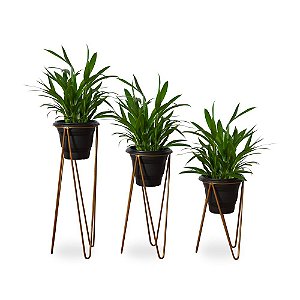 Suporte Dourado para Vasos de Plantas Tripé de Chão