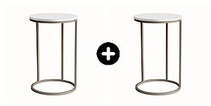 KIT COM 2 MESAS KIRA (LATERAL) - DOURADA COM TAMPO BRANCO