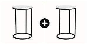 KIT COM 2 MESAS KIRA (LATERAL) - PRETA COM TAMPO BRANCO