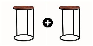KIT COM 2 MESAS KIRA (LATERAL) - PRETA COM TAMPO NOVA IMBUIA