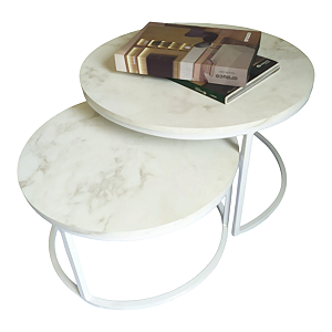 DUO DE MESAS DE CENTRO KIRA BRANCO COM MDF BRANCO MARMORIZADO