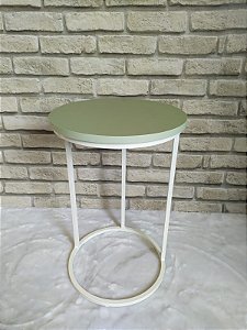 MESA LATERAL REDONDA BRANCA  TAMPO VERDE ÁGUA MODELO KIRA