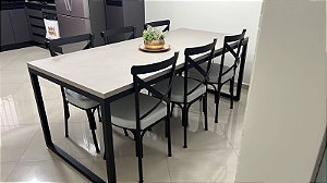 Conjunto de Mesa Retangular com 6 cadeiras assento alto estofado