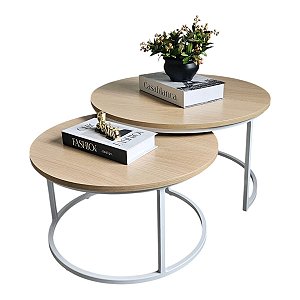 Duo Mesa de Centro Branco com MDF Carvalho Malva