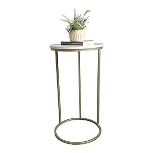 Mesa de Apoio Lateral Sofá Kira de ferro Dourado Champanhe com tampo Branco
