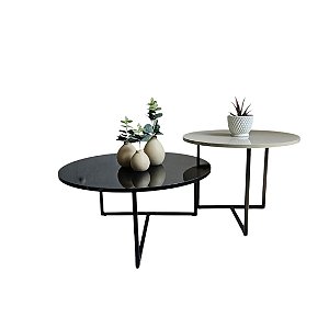 Duo de Mesas de centro Alana Preto com MDF Preto e Branco