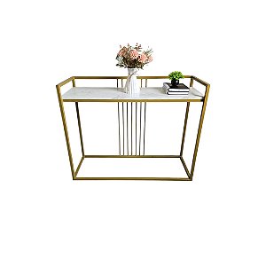 Aparador de ferro modelo Luxo Dourado com MDF Branco Marmorizado 1,00X35