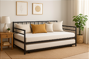 Sofá Cama de Ferro com Cama Auxiliar Para Colchão de 96x203
