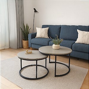 Duo de Mesas de Centro Kira Preto Cor MDF Gianduia