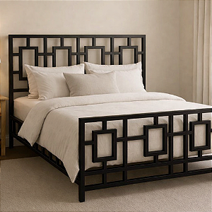 Cama de Ferro modelo Sonia Preta tamanho Queen 1,58x1,98
