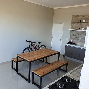 Conjunto de Mesa Calli Estilo Industrial com 2 Bancos 2,00x90