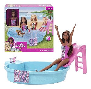 Barbie casa portátil com piscina, casa de bonecas