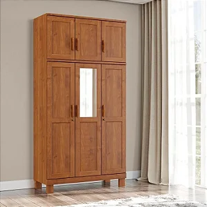 GUARDA ROUPA 6 PORTAS COM ESPELHO S/APLIQUE COBRE COR CASTANHO