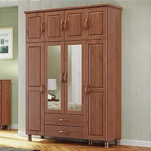 GUARDA ROUPA BIPARTIDO 8 PORTAS 2 GAVETAS C/ESPELHO BRONZE COR IMBUIA