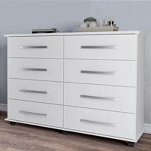 CÔMODA JADE BRANCA 1,36 8 GAVETAS
