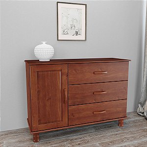 CÔMODA 3 GAVETAS 1 PORTA BRONZE COR IMBUIA