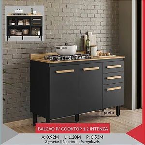 BALCÃO 1200 X 925 X 530 COOKTOP INTENZA - BCO/BCO UV C/ TPO - PRETO / BRANCO / FREIJO OFF WHITE