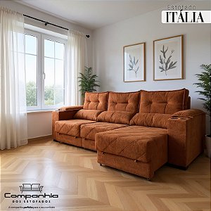 SOFÁ ITÁLIA 3 ASSENTOS C/ 4 PORTA COPOS 3.10 M - TERRA COTA / BOUCELR