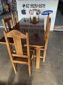 MESA DE MADEIRA RÚSTICA TAMPO EM SARRAFIADO 6 CADEIRAS 1,60 X 0,80