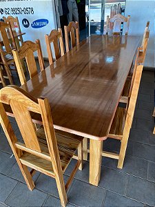 MESA DE MADEIRA RÚSTICA TAMPO EM SARRAFIADO 8 CADEIRAS 2.20 X 0.80