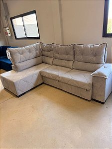 SOFÁ SALERMO CANTO C/ PORTA COPO 2.65M - TECIDO VELUDO / CINZA CLARO