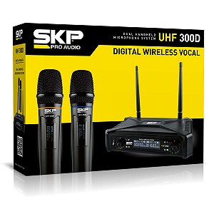 Microfone Duplo Digital SKP UHF 300D De Mão Sem Fio