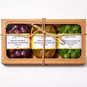 Kit 3 Sabonete em Barra Massageador Maracujá Morango Maçã Verde Natural Gaianatus