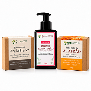 Kit Cuidado Íntimo e Pele Uniforme – Barbatimão, Melaleuca, Argila Branca, Rosa Mosqueta, Açafrão e Dolomita